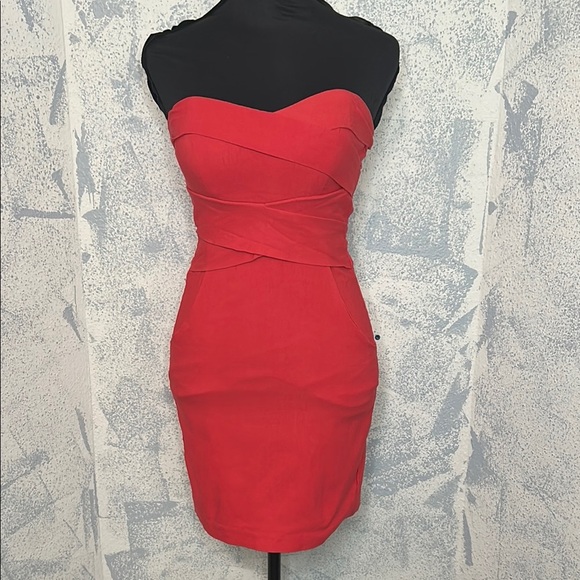 Teeze Me Red Strapless Sweetheart Bodycon Dress Crisscross Bodice & Even size 3 - Picture 1 of 7